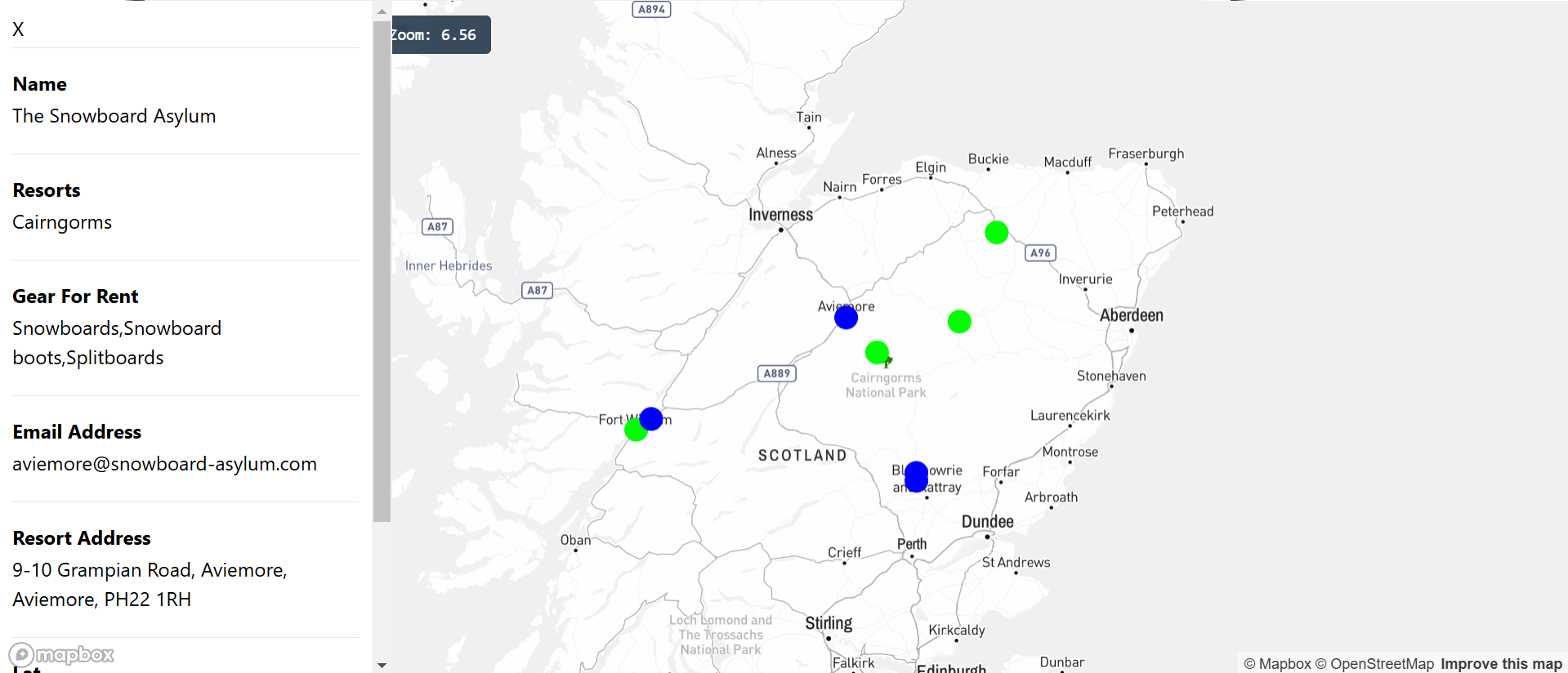Now Chemistry website front page of Outlas website features map, location pins and a sidebar